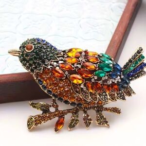 Robin Bird Crystal Elegant Multicolor Bird Brooch
